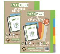 Eco-eco - Set di 5 divisori per file con indice di argomento, formato A4, 50% riciclati, rinforzati, extra larghi, 200 g/m², confezione da 2