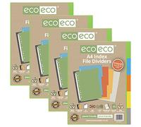 Eco-eco - Set di 5 divisori per file con indice di riferimento, formato A4, 50% riciclati, rinforzati, 200 g/m², confezione da 4