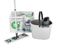 Eco Ego Set di mocio da pavimento con secchio e manico telescopico, mocio piatto con inserto in microfibra, spesso, robusto, assorbente, con funzione di piegatura, manico da 13 l, rotondo, 79-137 cm