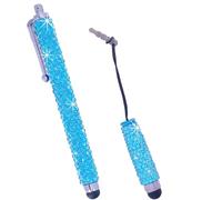 Eco-Fused 2 penne stilo universali con strass, compatibili con tutti i dispositivi touchscreen capacitivi, panno di pulizia in microfibra, colore: azzurro (lungo + corto)
