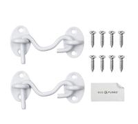 Eco-Fused Chiusura con Gancio e Occhiello Resistente da 3 Pollici - 2x Serratura per Porte a Battente (Bianco), 8x Viti di Montaggio - Ganci in Acciaio Inossidabile Rivestiti in Polvere per Porte