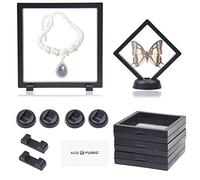 Eco-Fused Cornice Flottante Trasparente 3D - Set di 5 - Vetrinetta Sospesa per Oggetti da Collezione, Cimeli, Decorazioni - Supporti per Monete, Gioielli, Medaglie, Pietre Preziose (Nero)