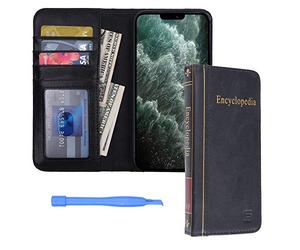 Eco-Fused Custodia di copertina per libro, compatibile con Apple iPhone 12 Pro Max, portafoglio stile per carte di credito e banconote, design vintage dell'enciclopedia, finta pelle