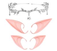 Eco-Fused Set Cosplay - Costume Fata, Elfo, Anime - Include 1 Copricapo a Goccia con Strass a Forma di Foglia, 1 Paio di Orecchie da Elfo Lunghe, 1 Paio di Orecchie da Elfo Corte