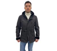 Eco montone uomo, nero regular fit con cappuccio, sconto 60%.