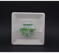 Eco Party 50 Piatti Quadrati monouso biodegradabile Super rigidi, Extra Resistenti, Bianchi, USA e Getta, ecologici (16 cm)