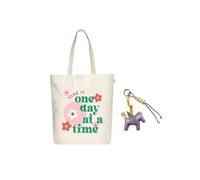 Eco Right Organic Canvas Tote Bag for Women + Bag Charms Combo - 100% cotone organico Tote con cerniera e portachiavi Charms - Set regalo per college, shopping e borsa da spiaggia