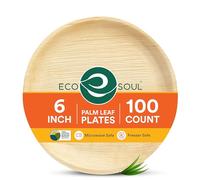 ECO SOUL Piatti in foglia di palma 100% compostabili, biodegradabili e usa e getta | Come i piatti di bambù, ecologici | Robusto, adatto al microonde e al forno (conteggio 100)(piatti rotondi da 6")