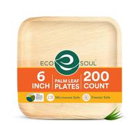 ECO SOUL Piatti in foglia di palma 100% compostabili, biodegradabili e usa e getta | Come i piatti di bambù, ecologici | Robusto, adatto al microonde e al forno (200 pezzi) (piatti quadrati da 6")