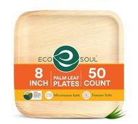 ECO SOUL Piatti quadrati in foglia di palma compostabili al 100% [confezione da 50] I Set di piatti usa e getta di alta qualità I Piatti in bambù ecologici resistenti (marrone chiaro, piatti quadrati da 8")