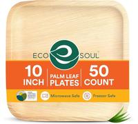 ECO SOUL Piatti quadrati in foglia di palma compostabili al 100% [confezione da 50], Set di piatti usa e getta premium, Piatti usa e getta in bambù (marrone chiaro, piatti quadrati da 10")