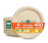 ECO SOUL Piatti di carta 100% compostabili da 22,9 cm, 400 pezzi, biodegradabili, usa e getta, piatti di carta bagassa, resistenti, ecologici, robusti, adatti al microonde e al forno