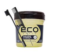 Eco Style Gel per styling olio di ricino e semi di lino, 237 ml, con pettine per coda e spazzola per bordi, massima tenuta e lucentezza, gel per capelli rinforzante e idratante per tutti i tipi di