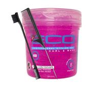 Eco Style (rosa) Curl & Wave Gel 453,6 g con pettine per coda e spazzola per bordi, tenuta salda e lucentezza, migliora ricci e onde, gel per lo styling senza alcool, idratante e non sfaldante
