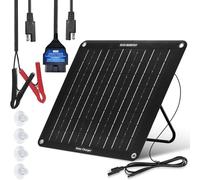 ECO-WORTHY Caricabatteria Solare OBDII 10W Aggiornato - Pannello Solare Mono Impermeabile da 12V con Supporto Portatile per Auto, Camion, Barche, Tosaerba, Camper, Roulotte