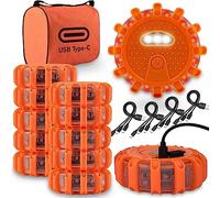 Ecoangel Luci di emergenza a LED ricaricabili USB-C, di grande capacità, batteria al litio, cavo 3 in 1, avviso stradale, faro di sicurezza per auto, kit lampeggiante con base magnetica per veicoli