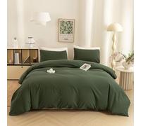 ECOCOTT Set copripiumino da 3 pezzi, 100% cotone lavato, 1 copripiumino con chiusura lampo e 2 federe, stile semplice (verde avocado, pieno)