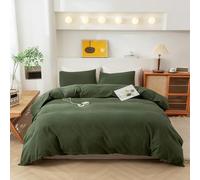 ECOCOTT Set copripiumino per letto singolo, 100% cotone lavato, 3 pezzi, 1 copripiumino con cerniera e 2 federe, ultra morbido, facile da pulire, traspirante, comodo, stile semplice (verde avocado,