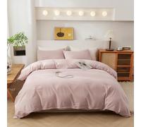 ECOCOTT Set copripiumino queen size, 100% cotone lavato, resistente, morbido e comodo, 3 pezzi, copripiumino con chiusura a cerniera (rosa, 228 x 228 cm)