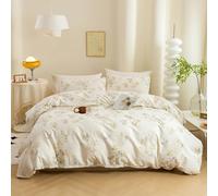 ECOCOTT Set copripiumino vintage per letto matrimoniale, 3 pezzi, 100% cotone naturale, 1 copripiumino con cerniera e 2 federe, ultra morbido e facile da pulire, traspirante