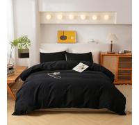 ECOCOTT Set di biancheria da letto queen size, 100% cotone lavato, 3 pezzi, con 1 copripiumino con cerniera e 2 federe, ultra morbido, facile da pulire, traspirante, comodo, stile semplice (nero,