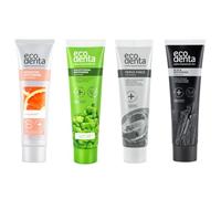 Ecodenta - Set dentifricio EXPERT da 4 - dentifricio con carbone attivo e dentifricio biologico - per denti e gengive sensibili - set completo per l'igiene orale