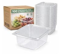 ecodrinks - 100 Contenitori per Alimenti Ermetici - Vaschette Quadrate Impilabili per Pasta, Frutta e Verdura - Adatti a Frigo e Freezer con Coperchio Salvafreschezza (1000 ml)