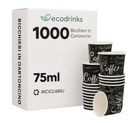 ecodrinks - 1000 Bicchieri Caffe Carta Da 75ml - Set Bicchierini Monouso per Bevande Calde/Fredde - Biodegradabili, Eco-friendly e Made in Italy, Nero