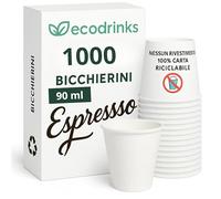 ecodrinks - 1000 Bicchieri Caffe Carta Da 90ml - Set Bicchierini Monouso per Bevande Calde/Fredde - Biodegradabili, Eco-friendly e Made in Italy, Bianco
