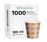 ecodrinks 1000 Bicchierini Caffè Carta 180ml - Design MAIOLICA - Per Espresso, Cappuccino, Te - Bicchieri Monouso per Servizio Veloce, Resistenti al Caldo - Ideali in Uffico, Bar, Eventi (D4)