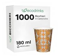 ecodrinks 1000 Bicchierini Caffè Carta 180ml - Design MAIOLICA - Per Espresso, Cappuccino, Te - Bicchieri Monouso per Servizio Veloce, Resistenti al Caldo - Ideali in Uffico, Bar, Eventi (D3)