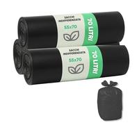 ecodrinks - 210 Buste Spazzatura per Differenziata - Resistenti, Antigoccia e con Grammatura Media - Multipack per Uso Domestico, Ufficio e Attività Commerciali - Nero, 55x70