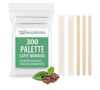 ecodrinks - 300 Palette Caffè Monouso - Bastoncini di Legno di Betulla IDEALI PER CAPPUCCINO, Biodegradabili per Bar e Casa - Ecologiche e Resistenti - Imbustate Singolarmente, 14 cm