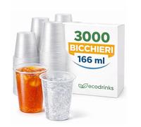 ecodrinks 3000 Bicchieri Trasparenti 166 ml RICICLABILI - Extra Resistenti, a Prova di Perdite - Per Bevande Calde e Tiepide, Acqua, Cocktail, Bibite - Ideali per Eventi, Feste, Catering e Ufficio