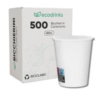 ecodrinks - 500 Bicchieri Carta - Per Acqua, Cocktail, Bevande Calde e Fredde - Biodegradabili, Eco-friendly e Made in Italy (Bianco, 480ml)