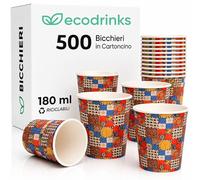 ecodrinks 500 Bicchierini Caffè Carta 180ml - Design MAIOLICA - Per Espresso, Cappuccino, Te - Bicchieri Monouso per Servizio Veloce, Resistenti al Caldo - Ideali in Uffico, Bar, Eventi (D1)