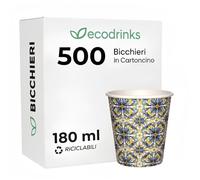 ecodrinks 500 Bicchierini Caffè Carta 180ml - Design MAIOLICA - Per Espresso, Cappuccino, Te - Bicchieri Monouso per Servizio Veloce, Resistenti al Caldo - Ideali in Uffico, Bar, Eventi (D2)