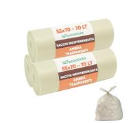 ecodrinks - 60 Buste Spazzatura per Differenziata - Resistenti, Antigoccia e con Grammatura Media - Multipack per Uso Domestico, Ufficio e Attività Commerciali - Ambra, 55x70