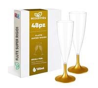 ecodrinks Set 48 Flute Plastica Dura da 120ml, Riutilizzabili, Oro - Calici Infrangibili con Bordo Arrotondato Comfort-Feel - Eleganti Bicchieri per Prosecco, Champagne e Cocktail