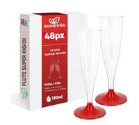 ecodrinks Set 48 Flute Plastica Dura da 120ml, Riutilizzabili, Rossi - Calici Infrangibili con Bordo Arrotondato Comfort-Feel - Eleganti Bicchieri per Prosecco, Champagne e Cocktail