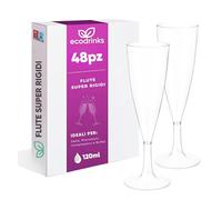 ecodrinks Set 48 Flute Plastica Dura da 120ml, Riutilizzabili, Trasparenti - Calici Infrangibili con Bordo Arrotondato Comfort-Feel - Eleganti Bicchieri per Prosecco, Champagne e Cocktail