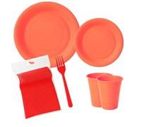 ecodrinks - Set Forchette, Piatti e Bicchieri per Feste di Compleanno, Catering ed Eventi - Resistenti, Durevoli e Riutilizzabili - Eco-friendly - in Polipropilene (Rosso, 250 pezzi)