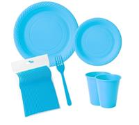 ecodrinks - Set Forchette, Piatti e Bicchieri per Feste di Compleanno, Catering ed Eventi - Resistenti, Durevoli e Riutilizzabili - Eco-friendly - in Polipropilene (Azzurro, 250 pezzi)