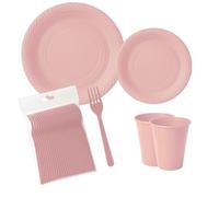 ecodrinks - Set Forchette, Piatti e Bicchieri per Feste di Compleanno, Catering ed Eventi - Resistenti, Durevoli e Riutilizzabili - Eco-friendly - in Polipropilene (Rosa, 250 pezzi)
