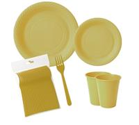 ecodrinks - Set Forchette, Piatti e Bicchieri per Feste di Compleanno, Catering ed Eventi - Resistenti, Durevoli e Riutilizzabili - Eco-friendly - in Polipropilene (Oro, 250 pezzi)