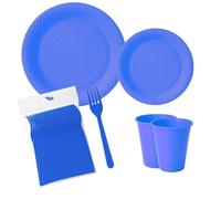 ecodrinks - Set Forchette, Piatti e Bicchieri per Feste di Compleanno, Catering ed Eventi - Resistenti, Durevoli e Riutilizzabili - Eco-friendly - in Polipropilene (Blu, 250 pezzi)