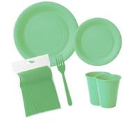 ecodrinks - Set Forchette, Piatti e Bicchieri per Feste di Compleanno, Catering ed Eventi - Resistenti, Durevoli e Riutilizzabili - Eco-friendly - in Polipropilene (Verde, 250 pezzi)
