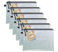 Ecoeco A4 95% riciclato doppia tasca super resistente, borsa impermeabile in rete rinforzata, chiusura con zip nera, 2 tasche (confezione da 6)