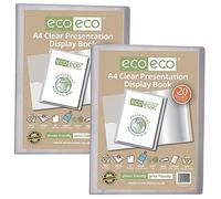 Ecoeco - Raccoglitore per presentazioni, formato A4, 50% riciclato, 20 tasche, trasparente, con custodia in plastica, confezione da 2, eco110 x 2
