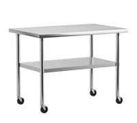 EcoExplorer NSF - Tavolo in acciaio inox resistente per preparazione e lavoro, con ripiano inferiore regolabile, per cucina, ristorante, casa, garage, hotel, 76 x 45 cm, con ruote
